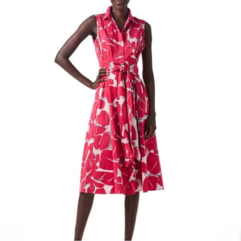 NIC+ZOE Pink and White Sleeveless Collared Midi Dress